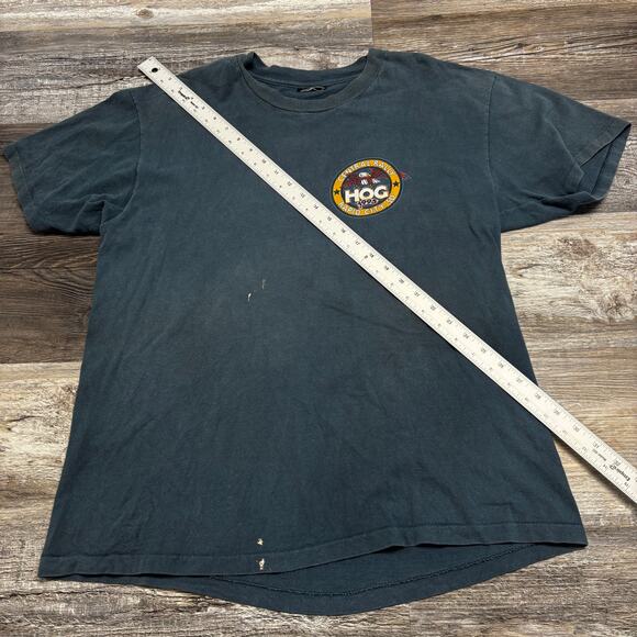 Vintage 90s Harley Davidson 1995 HOG Rally Rapid City SD Teal Mens Biker T-Shirt - Picture 6 of 9